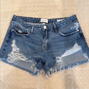 Frame Denim Blue Distressed Jean Shorts Le Grand Garçon Short